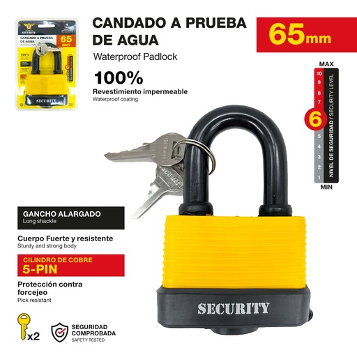 [10-051] CANDADO A PRUEBA DE AGUA 65MM SECURITY 10-051