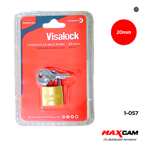 [1-057] CANDADO LATON ARCO 20MM BLISTER VISALOCK 1-057