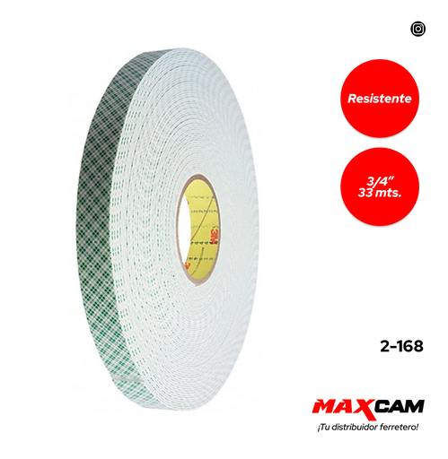[2-168] CINTA DOBLE FAZ VERDE 3/4" x 33 MTS 3M 2-168
