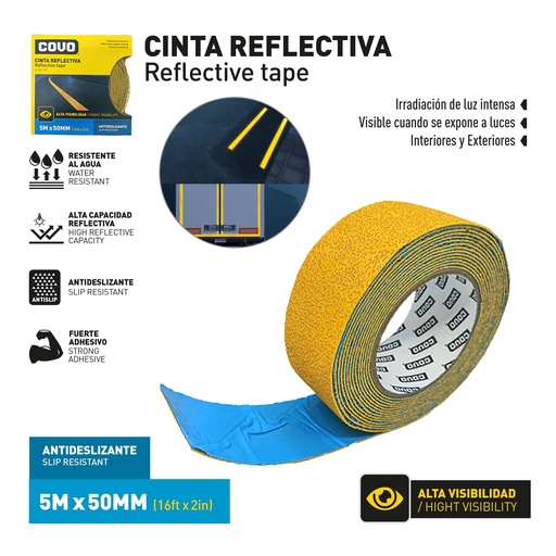 [9-798] CINTA REFLECTIVA AMARILLA 50MM x 5 MT COVO 9-798
