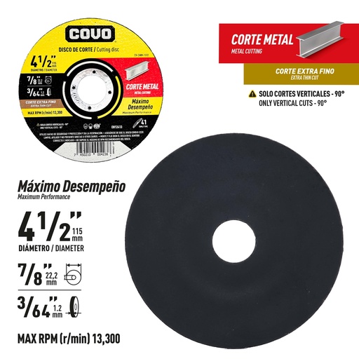 [9-781] DISCO C/METAL EXTRA FINO 4 1/2" x 3/64" COVO (PLANO) 9-781