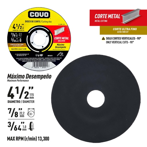 [9-773] DISCO C/METAL ULTRA FINO 4 1/2" x 3/64" COVO (PLANO) 9-773