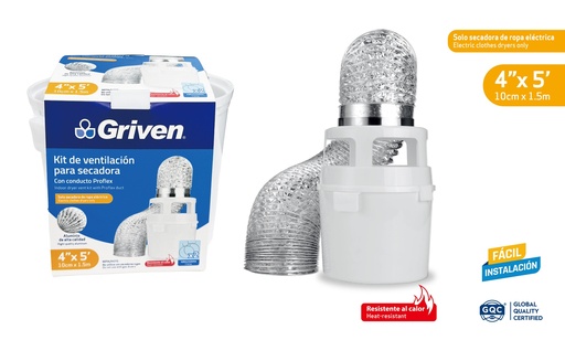 [10-217] FILTRO Y DUCTO FLEXIBLE DE ALUMINIO 4" x 1.5 MTS GRIVEN 10-217