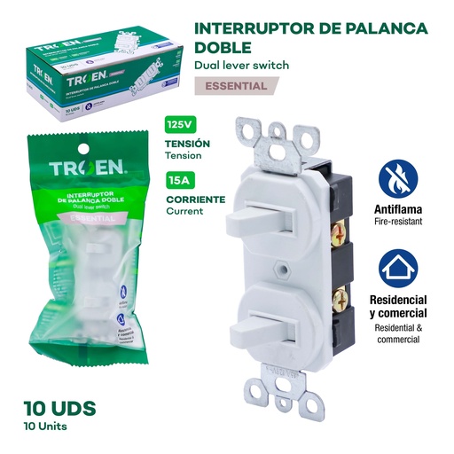 [10-086] INTERRUPTOR DOBLE S/TAPA TROEN 10-086