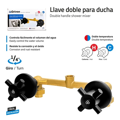 [9-844] LLAVE P/DUCHA DOBLE BRONCE GRIVEN BLACK 9-844