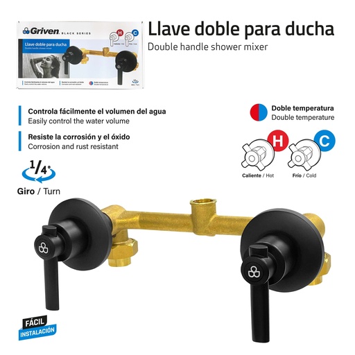 [9-846] LLAVE P/DUCHA DOBLE BRONCE GRIVEN BLACK 9-846