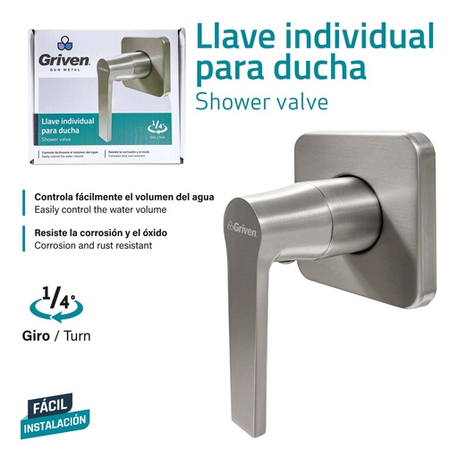 [9-839] LLAVE P/DUCHA INDIVIDUAL GRIVEN GUN METAL 9-839
