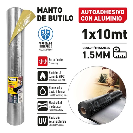 [10-119] MANTO ADHESIVO BUTILO 1 x 10 MTS COVO 10-119