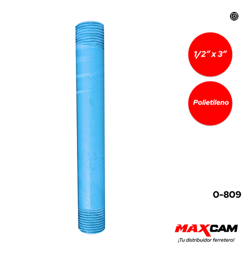 [0-809] NIPLE PLASTICO 1/2 x 3" AZUL x UNID 0-809