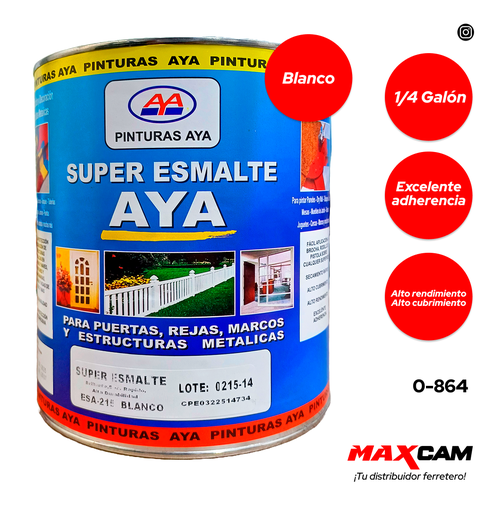[0-864] PINTURA ESMALTE BLANCO BRILLANTE x 1/4 AYA 0-864