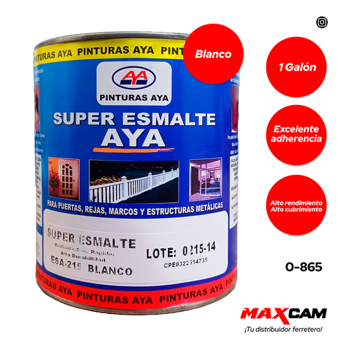 [0-865] PINTURA ESMALTE BLANCO BRILLANTE x GALON AYA 0-865
