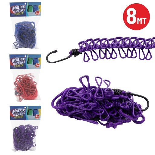 [10-190] PINZA ROPA PLASTICA C/CUERDA x 8MTS MATRIX 10-190