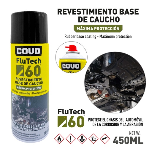 [9-850] SPRAY REVESTIMIENTO BASE DE CAUCHO FLU TECH 60 X 450 ML COVO 9-850