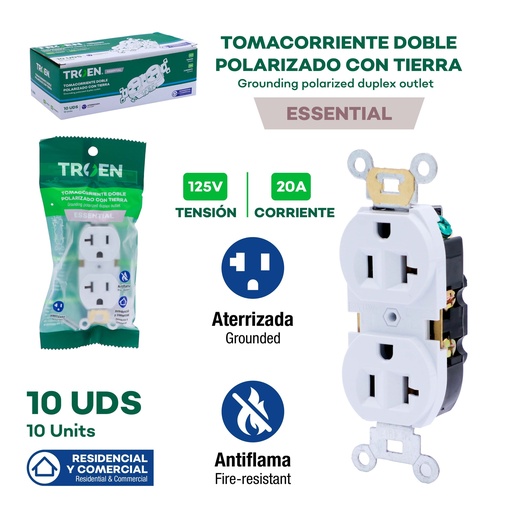 [9-972] TOMA DOBLE 20A 270 BLANCO TROEN 9-972