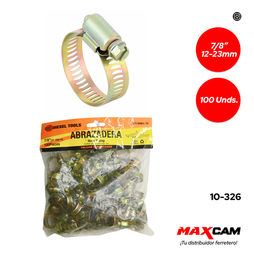 [10-326] ABRAZADERA 7/8" x 100 PCS DIESEL TOOLS 10-326