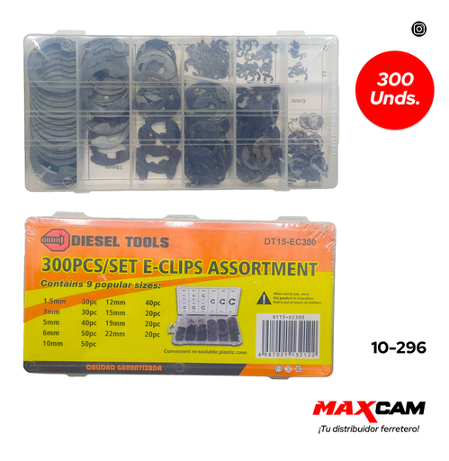 [10-296] SET DE RETEN TIPO E 300 PCS DIESEL TOOLS 10-296