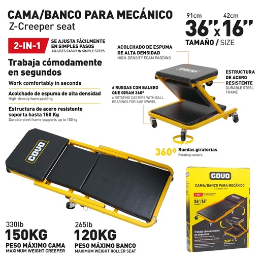 [10-394] SILLA/CAMA P/MECANICO 120/150 KG COVO 10-394