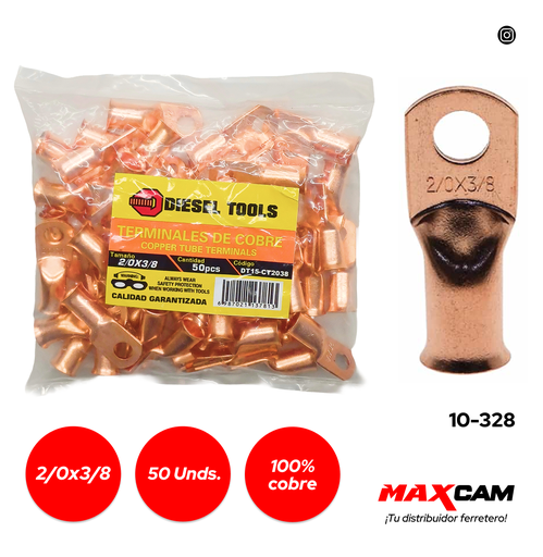 [10-328] TERMINAL COBRE 2/0x3/8 x 50 PCS DIESEL TOOLS 10-328