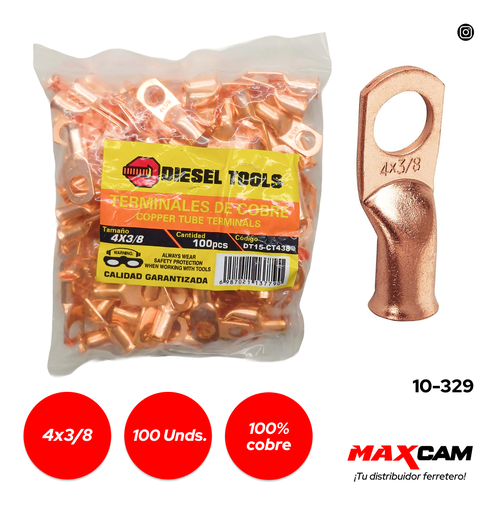 [10-329] TERMINAL COBRE 4x3/8 x 100 PCS DIESEL TOOLS 10-329