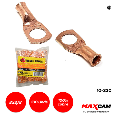 [10-330] TERMINAL COBRE 8x3/8 x 100 PCS DIESEL TOOLS 10-330ñ
